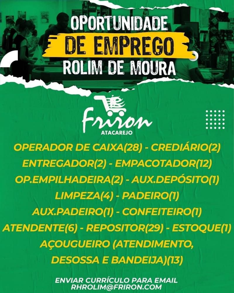 Mais de 100 vagas de emprego são oferecidas pelo Atacarejo Friron em Rolim de Moura Mais de 100 vagas de emprego são oferecidas pelo Atacarejo Friron em Rolim de Moura