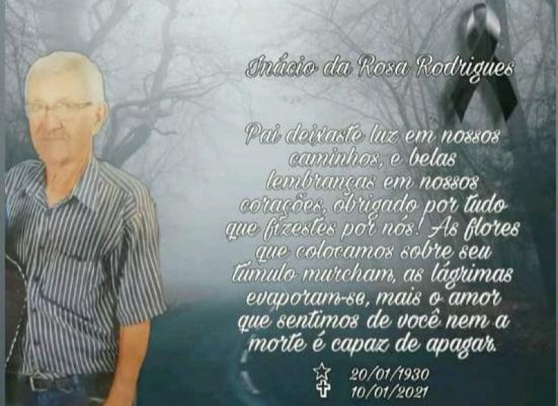Nota de falecimento - Inácio da Rosa Rodrigues, Presidente do Bairro Olímpico em Rolim de Moura por muitos anos Nota de falecimento - Inácio da Rosa Rodrigues, Presidente do Bairro Olímpico em Rolim de Moura por muitos anos