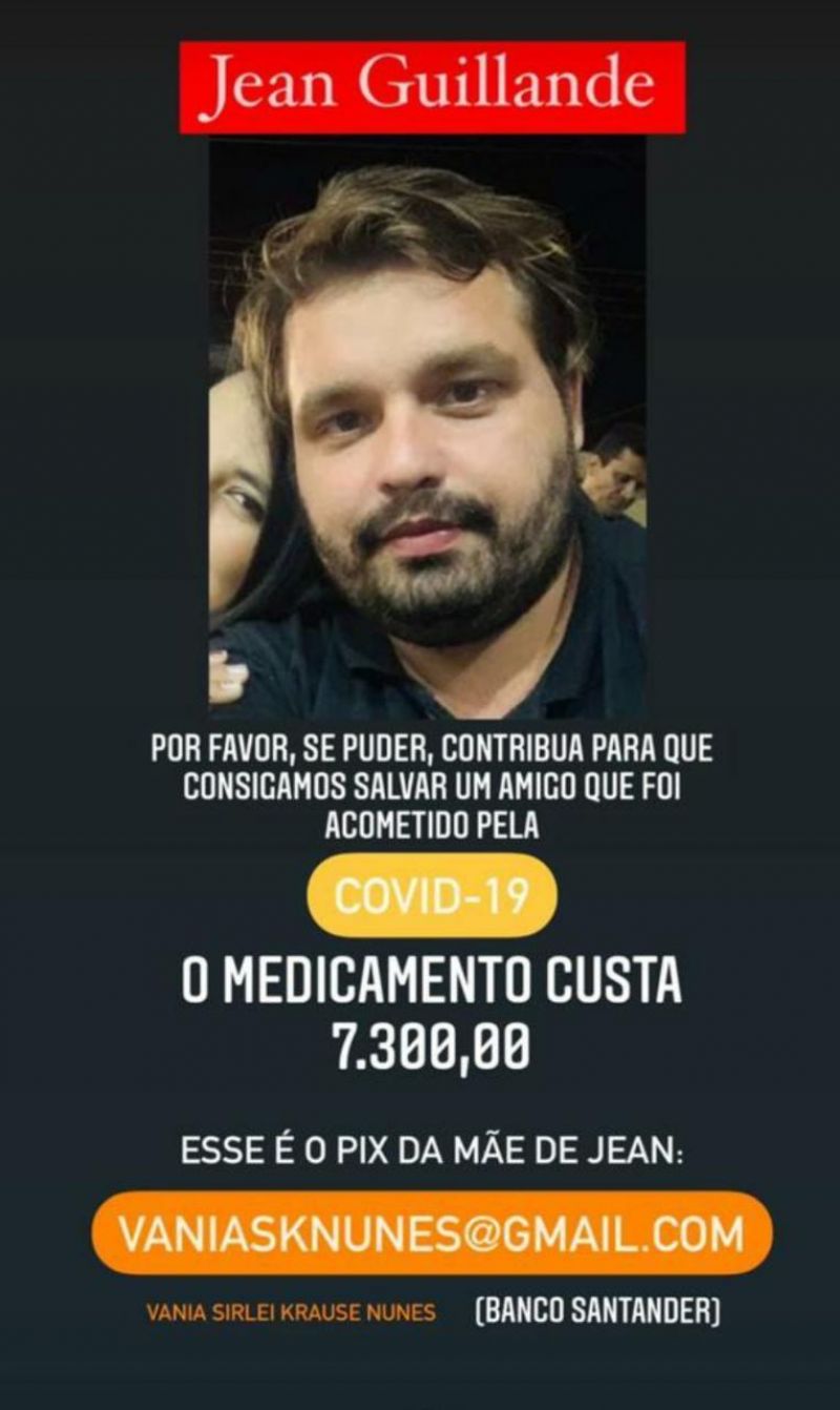 Familiares promovem campanha para custear o tratamento de Jean Guilande, que está internado em estado grave em Porto Velho Familiares promovem campanha para custear o tratamento de Jean Guilande, que está internado em estado grave em Porto Velho