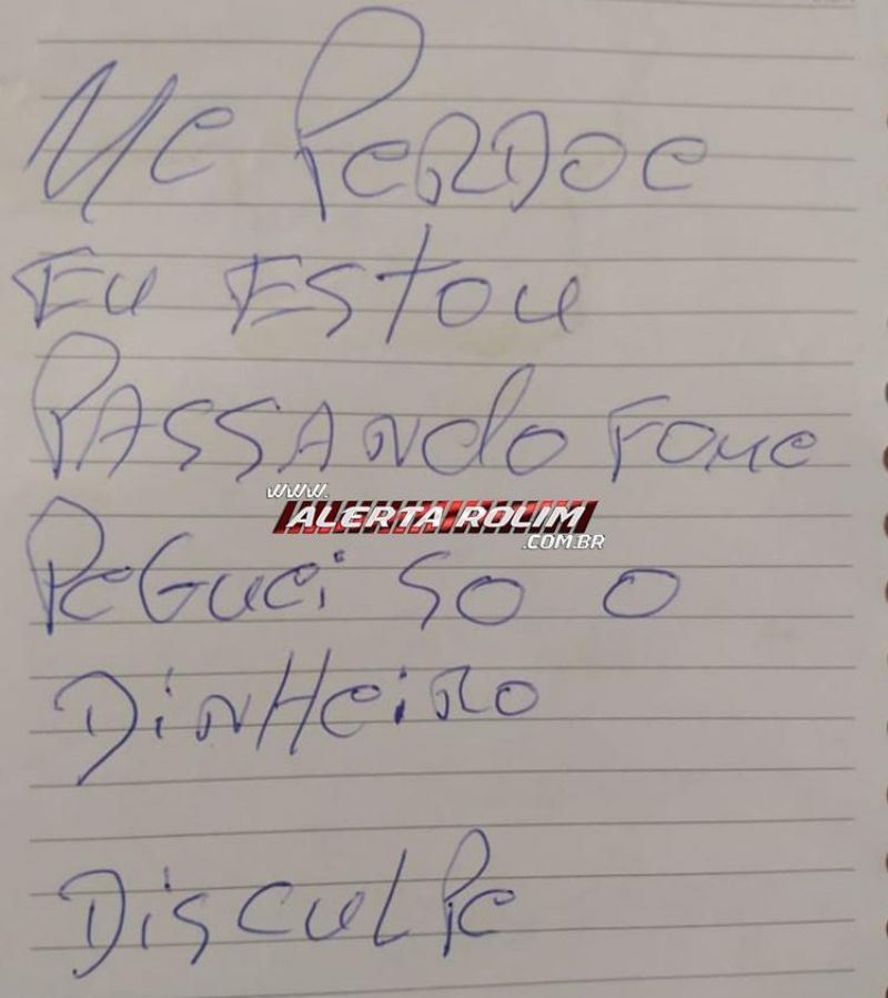 "Me perdoe, eu estou passando fome", ladrão deixa bilhete após cometer furto em residência no cidade alta em Rolim de Moura "Me perdoe, eu estou passando fome", ladrão deixa bilhete após cometer furto em residência no cidade alta em Rolim de Moura