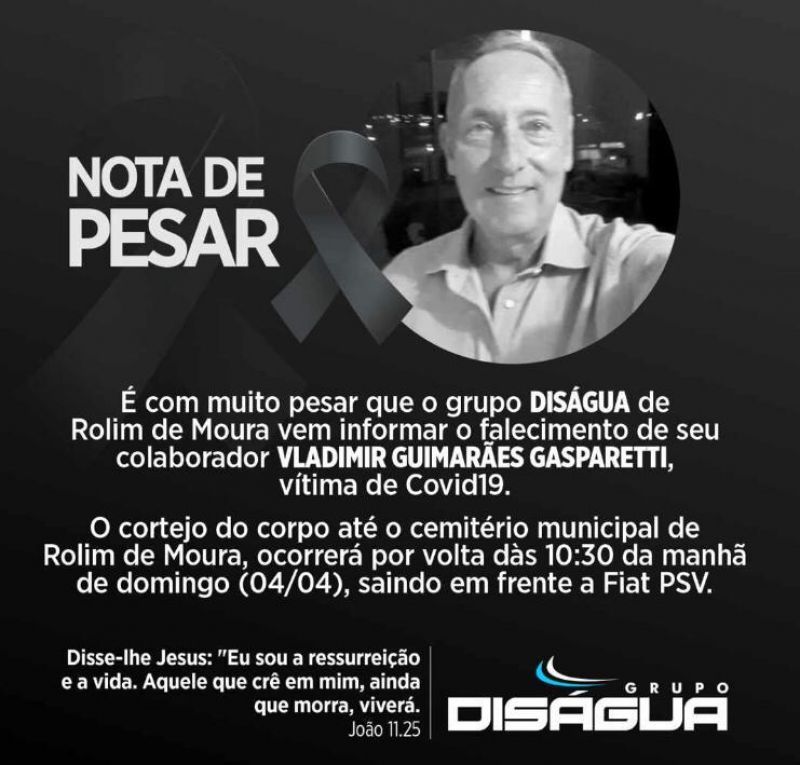 Nota de falecimento – Vladimir Guimarães Gaspareti, vítima da Covid-19 Nota de falecimento – Vladimir Guimarães Gaspareti, vítima da Covid-19