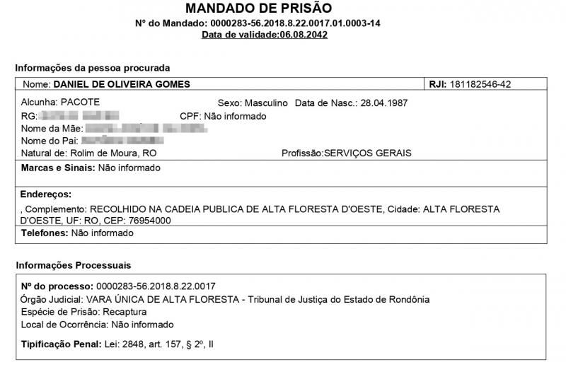 Dois acusados, um por crime de roubo e outro por tráfico foram presos pela Polícia Militar em Alto Alegre dos Parecis em cumprimento a Mandados de Prisão Dois acusados, um por crime de roubo e outro por tráfico foram presos pela Polícia Militar em Alto Alegre dos Parecis em cumprimento a Mandados de Prisão