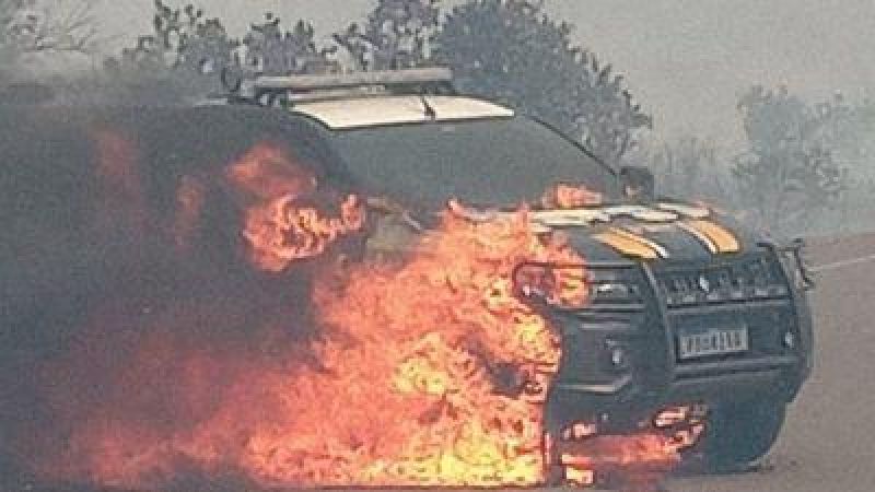 Vídeo - Viatura da PRF é destruída por incêndio que começou em vegetação às margens da BR-060 no MS Vídeo - Viatura da PRF é destruída por incêndio que começou em vegetação às margens da BR-060 no MS
