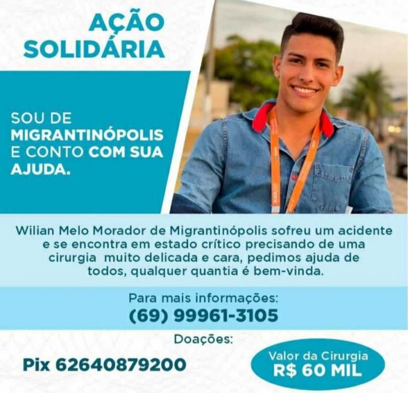Familiares pedem ajuda para custear o tratamento de Willian Daniel, que sofreu um grave acidente em Rolim de Moura Familiares pedem ajuda para custear o tratamento de Willian Daniel, que sofreu um grave acidente em Rolim de Moura