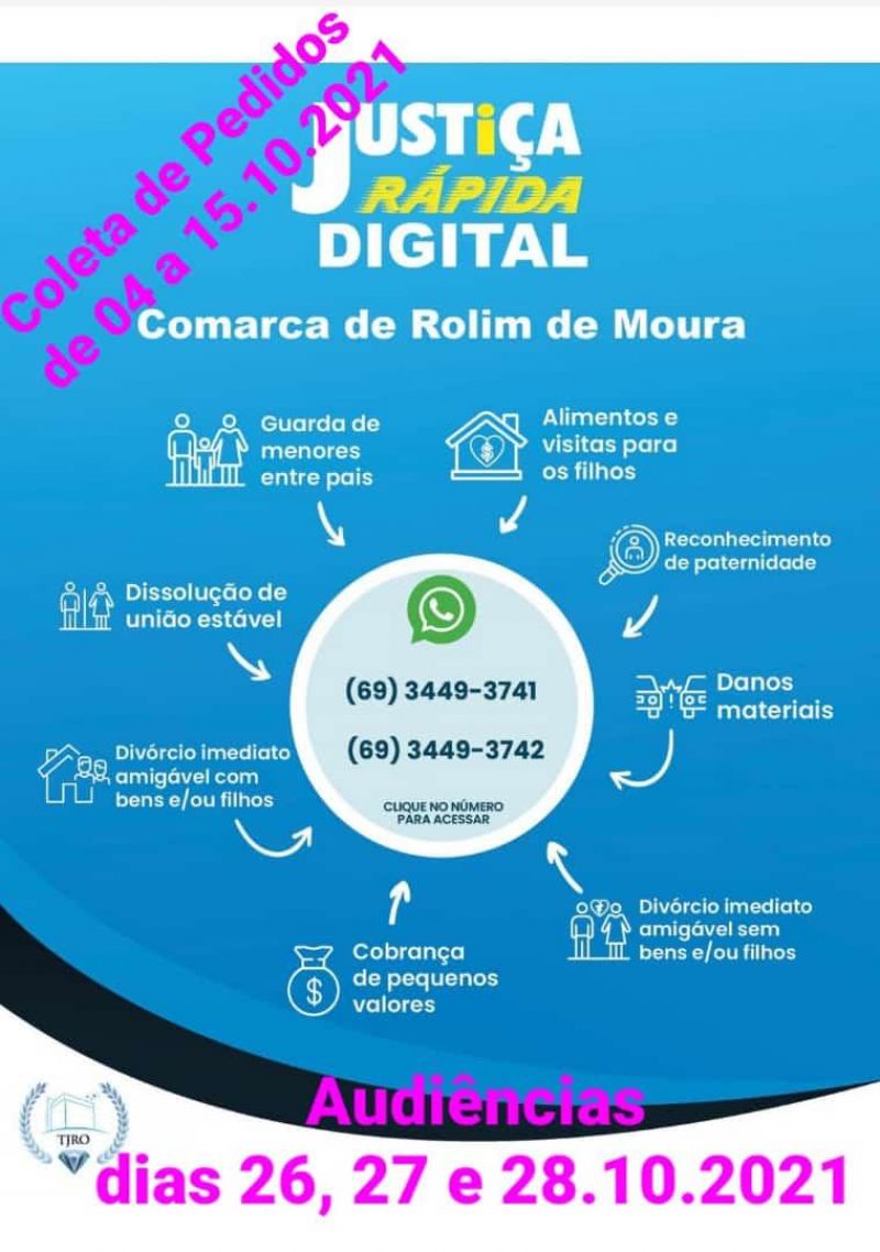 Justiça Rápida Digital pelo WhatsApp será realizada neste mês de outubro em Rolim de Moura - Vídeo Justiça Rápida Digital pelo WhatsApp será realizada neste mês de outubro em Rolim de Moura - Vídeo