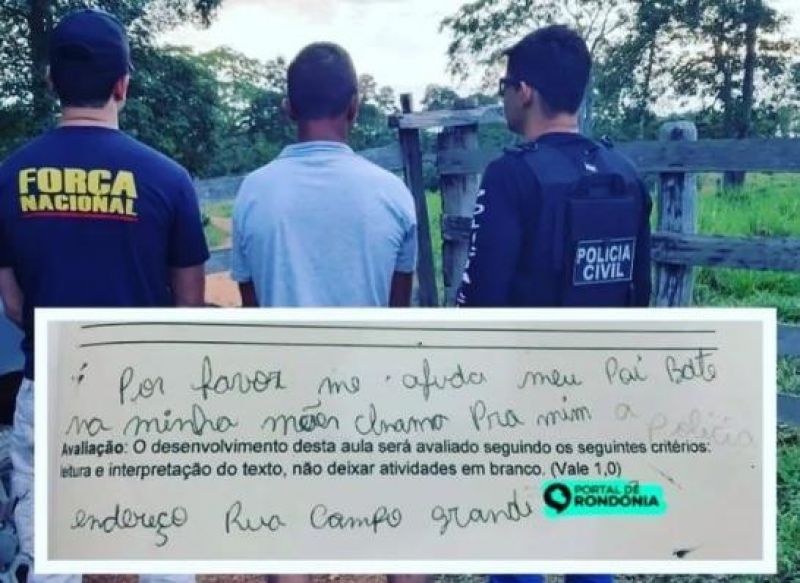 Criança escreve pedido de ajuda em prova e polícia prende suspeito de agredir a esposa em Rondônia
