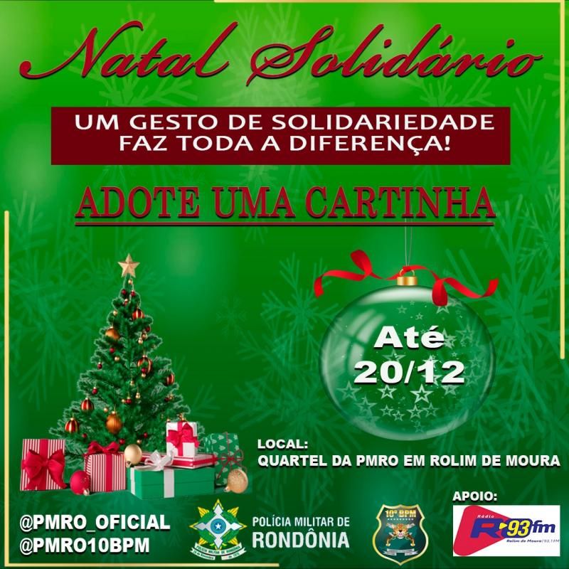 Polícia Militar em Rolim de Moura realiza campanha NATAL SOLIDÁRIO; adote uma cartinha até o dia 20 de dezembro - assista ao vídeo Polícia Militar em Rolim de Moura realiza campanha NATAL SOLIDÁRIO; adote uma cartinha até o dia 20 de dezembro - assista ao vídeo