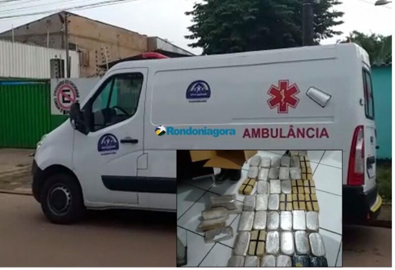 ATUALIZADA - PRF prende motorista e comparsa com 63 quilos de cocaína em ambulância de Prefeitura de Nova Mamoré
