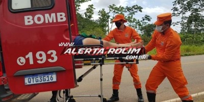 Motociclista e passageira sofrem queda de moto, após pneu furar na RO-383 zona rural de Rolim de Moura 