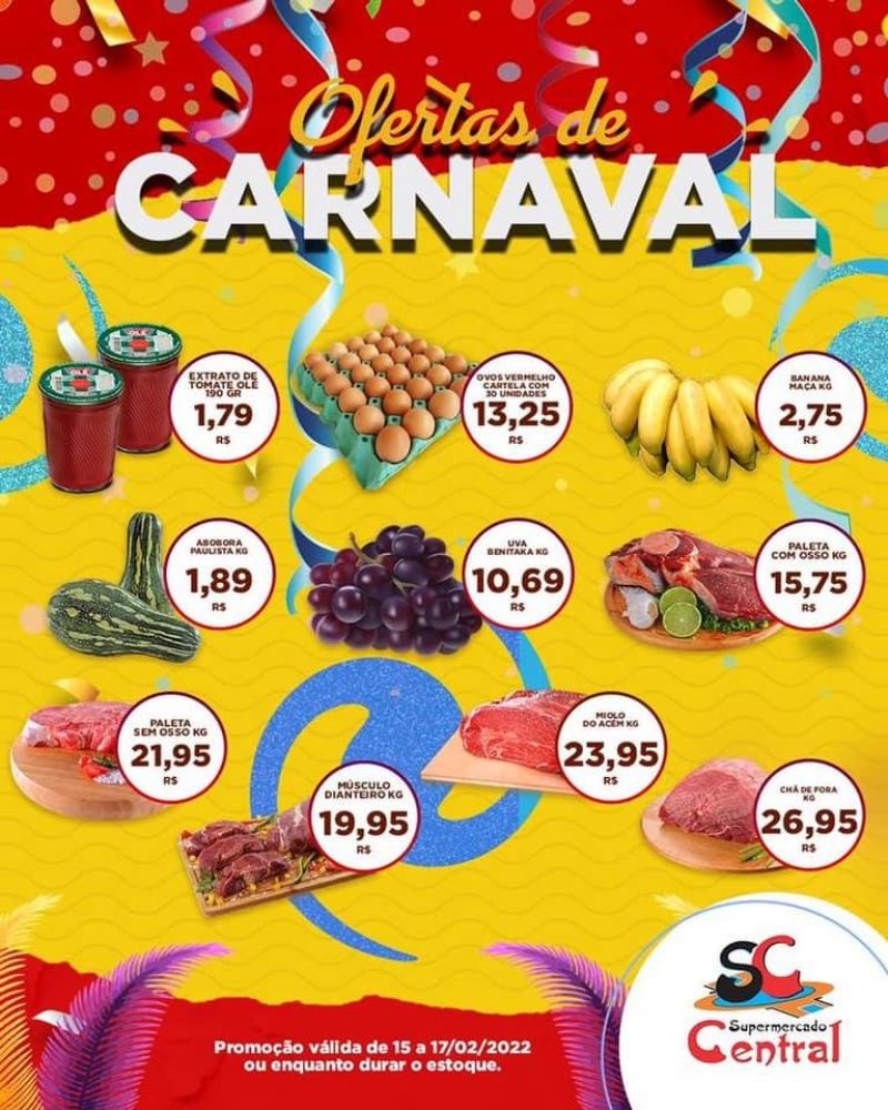 Ofertas de carnaval do Supermercado Central, em Rolim de Moura Ofertas de carnaval do Supermercado Central, em Rolim de Moura