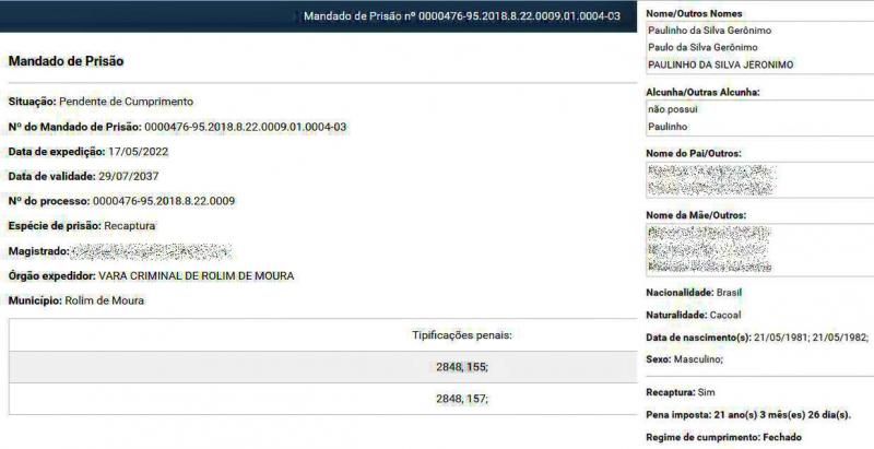 Apenado considerado foragido da justiça por não retornar a prisão após o fim do benefício da saída temporária foi recapturado pela PM em Rolim de Moura Apenado considerado foragido da justiça por não retornar a prisão após o fim do benefício da saída temporária foi recapturado pela PM em Rolim de Moura