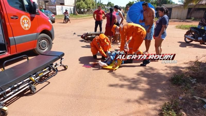 Segundo acidente de trânsito do dia em Rolim de Moura deixou motociclista com fratura no pé Segundo acidente de trânsito do dia em Rolim de Moura deixou motociclista com fratura no pé