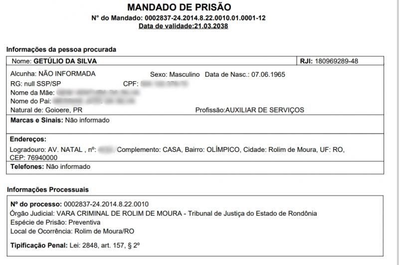 Morando em mata próximo ao Jequitibá, homem com Mandado de Prisão foi localizado e preso pela Polícia Militar na noite de domingo em Rolim de Moura Morando em mata próximo ao Jequitibá, homem com Mandado de Prisão foi localizado e preso pela Polícia Militar na noite de domingo em Rolim de Moura