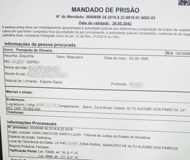 Condenado a 12 anos de prisão por homicídio foi preso pela Polícia Militar em Alto Alegre dos Parecis Condenado a 12 anos de prisão por homicídio foi preso pela Polícia Militar em Alto Alegre dos Parecis