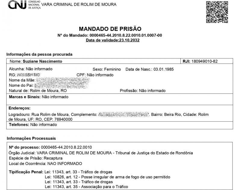 Foragida, condenada a 17 anos de prisão por tráfico de drogas foi recapturada pela PM em Rolim de Moura Foragida, condenada a 17 anos de prisão por tráfico de drogas foi recapturada pela PM em Rolim de Moura