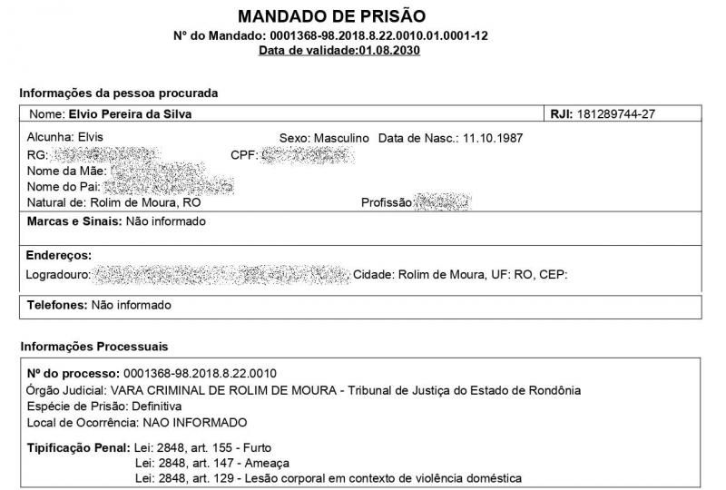 Acusado de crimes de furto, ameaça e lesão corporal foi preso pela PM em Rolim de Moura Acusado de crimes de furto, ameaça e lesão corporal foi preso pela PM em Rolim de Moura