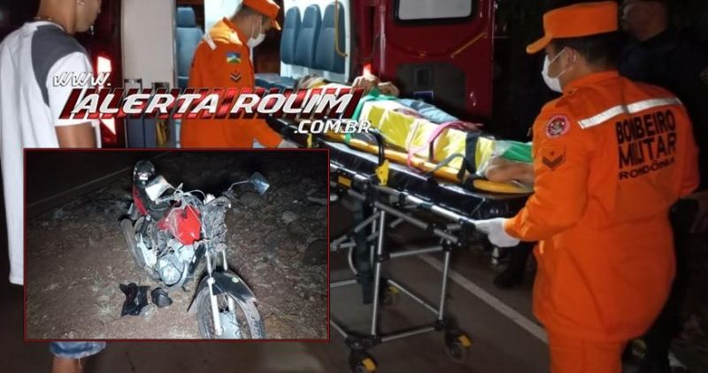 Motociclista sofreu grave fratura e foi transferido para Cacoal após queda na noite de ontem em Rolim de Moura