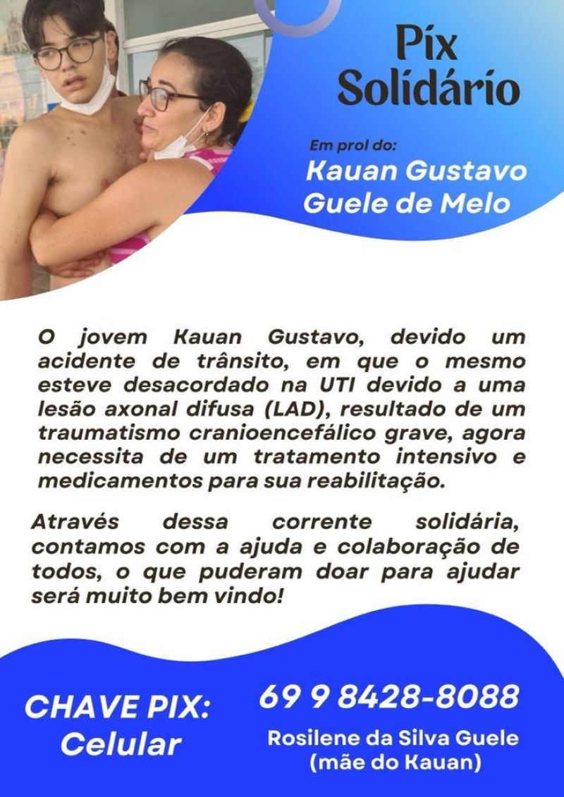 Motociclista, vítima de grave acidente em Rolim de Moura precisa de ajuda para custear tratamento Motociclista, vítima de grave acidente em Rolim de Moura precisa de ajuda para custear tratamento
