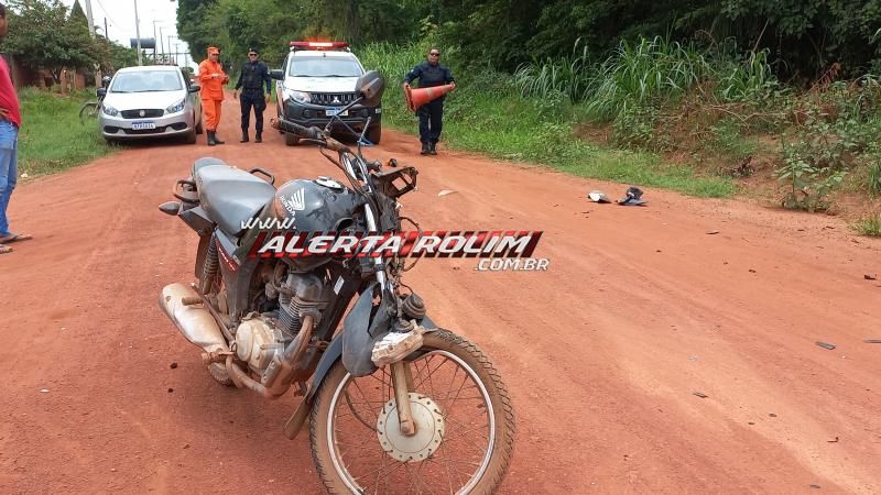 Choque frontal entre duas motos deixou um dos condutores com suspeita de fratura no braço em Rolim de Moura Choque frontal entre duas motos deixou um dos condutores com suspeita de fratura no braço em Rolim de Moura
