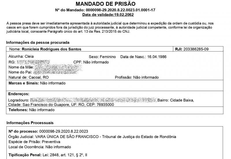 Mulher acusada de matar o próprio marido em São Francisco foi presa pela Polícia Militar em Rolim de Moura Mulher acusada de matar o próprio marido em São Francisco foi presa pela Polícia Militar em Rolim de Moura