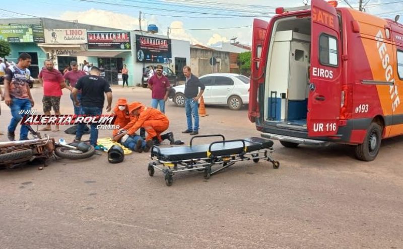Motorista de carro e motociclista ficaram feridos em acidente de trânsito em Rolim de Moura Motorista de carro e motociclista ficaram feridos em acidente de trânsito em Rolim de Moura