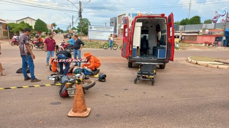 Motorista de carro e motociclista ficaram feridos em acidente de trânsito em Rolim de Moura Motorista de carro e motociclista ficaram feridos em acidente de trânsito em Rolim de Moura