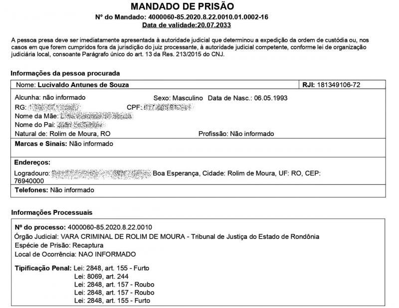 Foragido, condenado a mais de 15 anos de prisão por crimes de roubo e furto foi recapturado pela PM em Rolim de Moura Foragido, condenado a mais de 15 anos de prisão por crimes de roubo e furto foi recapturado pela PM em Rolim de Moura