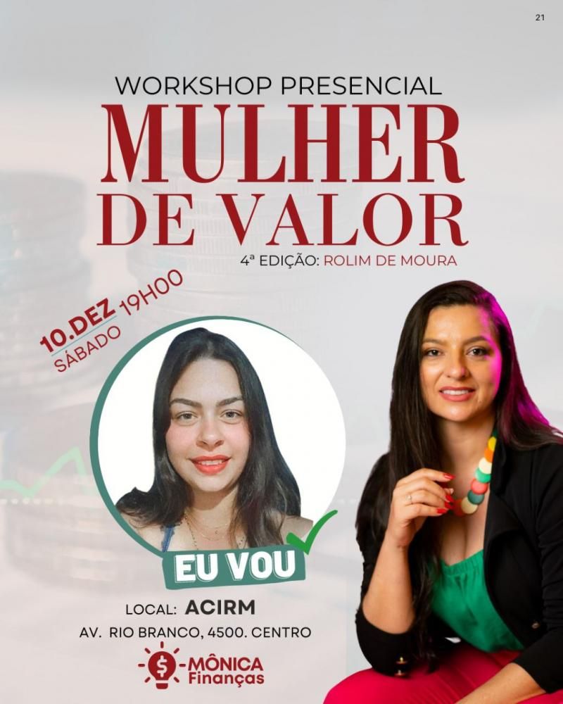 Rolim de Moura - Vem aí a 4ª edição do WORKSHOP MULHER DE VALOR com Mônica Finanças; fotos Rolim de Moura - Vem aí a 4ª edição do WORKSHOP MULHER DE VALOR com Mônica Finanças; fotos