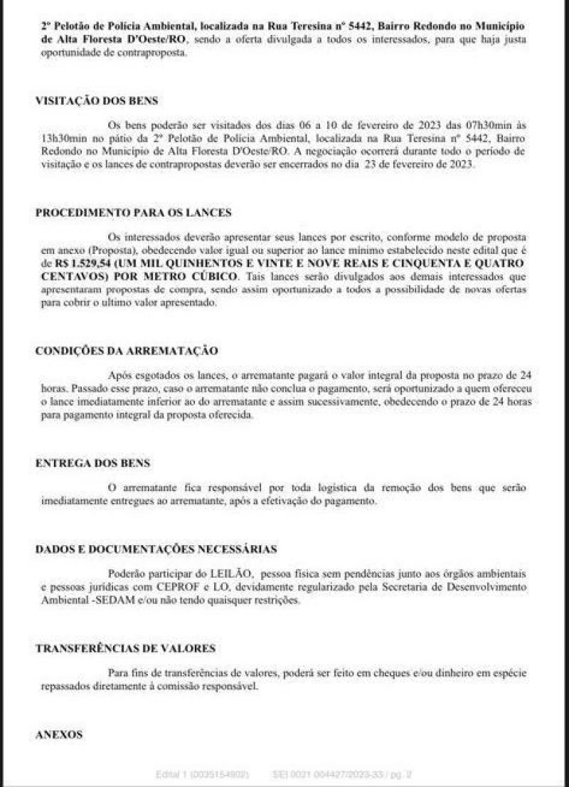 Edital de leilão para venda de madeiras em Alta Floresta/RO Edital de leilão para venda de madeiras em Alta Floresta/RO