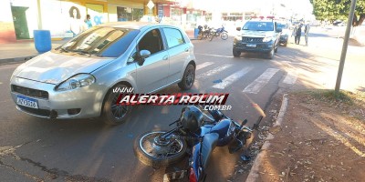 Carro atingiu traseira de moto nesta manhã em Rolim de Moura 