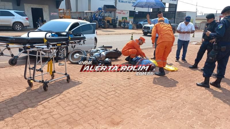 Acidente de trânsito envolvendo moto e carro deixou motociclista ferido nesta manhã em Rolim de Moura Acidente de trânsito envolvendo moto e carro deixou motociclista ferido nesta manhã em Rolim de Moura