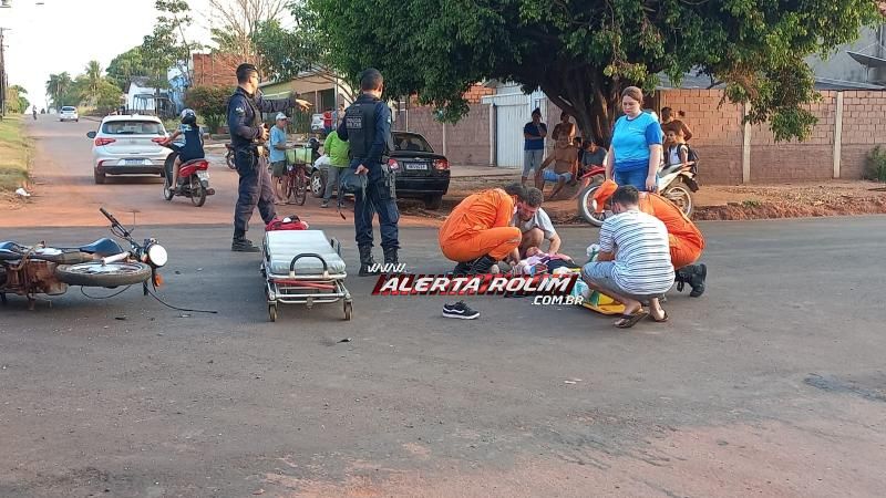Mulher fraturou braço e perna em acidente de trânsito nesta tarde em Rolim de Moura Mulher fraturou braço e perna em acidente de trânsito nesta tarde em Rolim de Moura