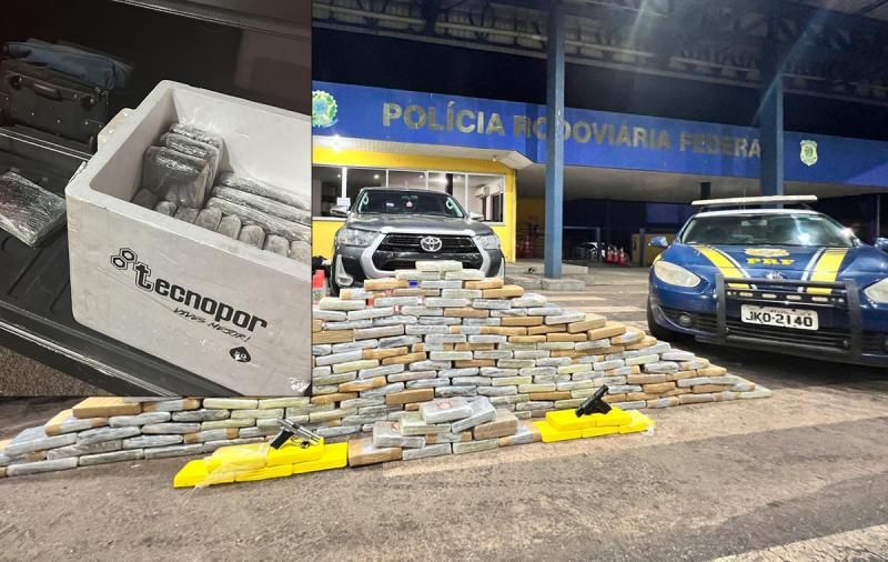 PRF prendeu dois policiais civis de RO com 200 kg de droga em Hilux no MT PRF prendeu dois policiais civis de RO com 200 kg de droga em Hilux no MT