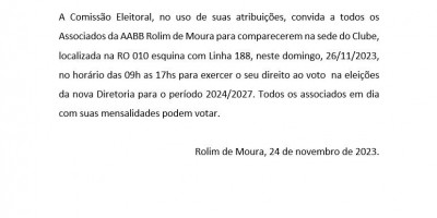 Convite eleições AABB de Rolim de Moura