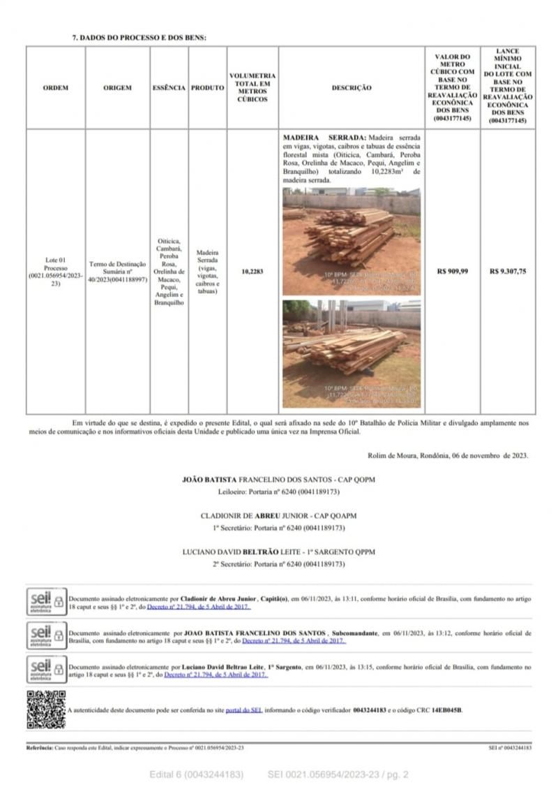 Edital de leilão para venda de madeiras em Rolim de Moura e região Edital de leilão para venda de madeiras em Rolim de Moura e região