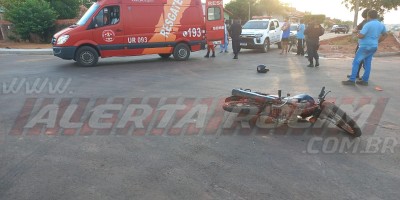 Segundo acidente do dia envolveu caminhão e moto no bairro Centenário, em Rolim de Moura 