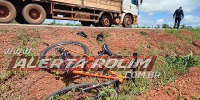 Ciclista sofreu grave ferimento na cabeça após acidente com caminhão na ciclovia da RO 479, em Rolim de Moura