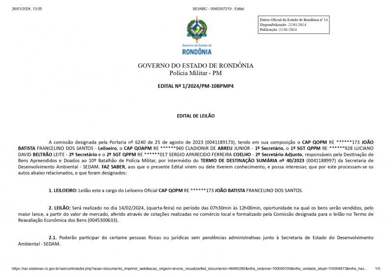 Edital de leilão para venda de madeiras em Rolim de Moura com 50% de desconto Edital de leilão para venda de madeiras em Rolim de Moura com 50% de desconto