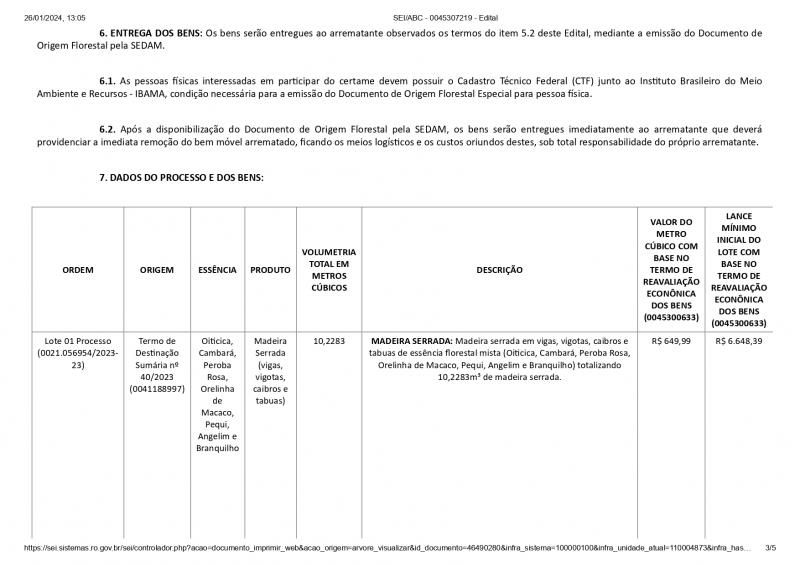 Edital de leilão para venda de madeiras em Rolim de Moura com 50% de desconto Edital de leilão para venda de madeiras em Rolim de Moura com 50% de desconto