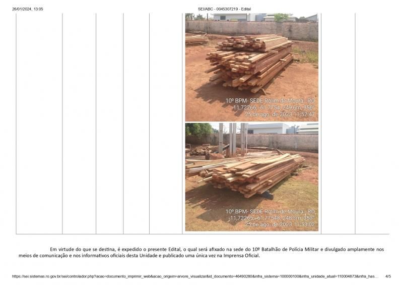 Edital de leilão para venda de madeiras em Rolim de Moura com 50% de desconto Edital de leilão para venda de madeiras em Rolim de Moura com 50% de desconto
