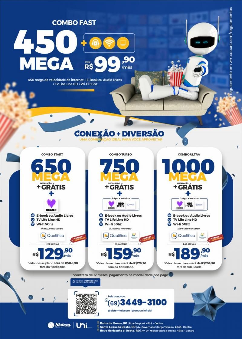 Explore a Velocidade com o Combo Fast 450 Mega da Sistem Telecom Explore a Velocidade com o Combo Fast 450 Mega da Sistem Telecom