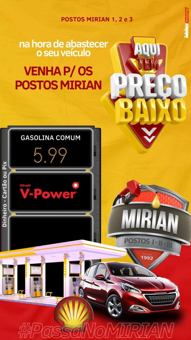 Gasolina com preço baixo, você encontra na rede de postos Mirian, de Rolim de Moura 