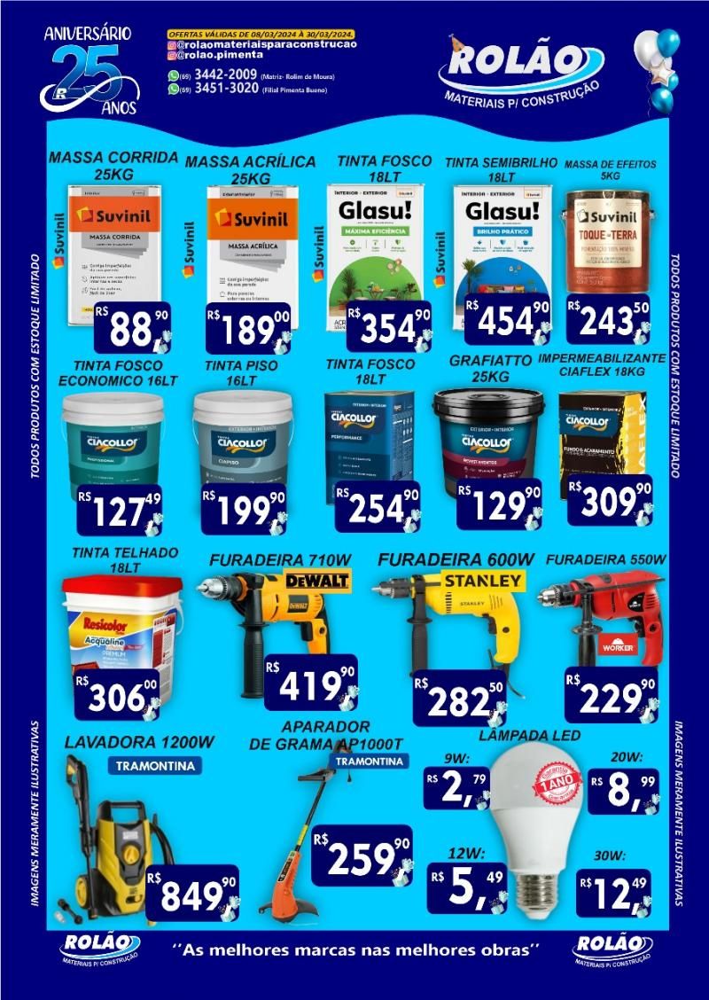 Promoção de aniversário de 25 anos do Rolão Materiais para Construção; confira! Promoção de aniversário de 25 anos do Rolão Materiais para Construção; confira!