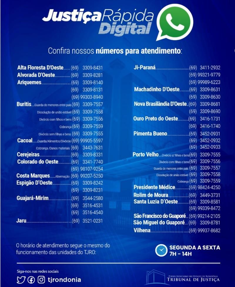 Comarca de Rolim de Moura realiza triagens mensal para a Justiça Rápida Digital de 2024; Tudo é feito gratuitamente por meio do WhatsApp Comarca de Rolim de Moura realiza triagens mensal para a Justiça Rápida Digital de 2024; Tudo é feito gratuitamente por meio do WhatsApp