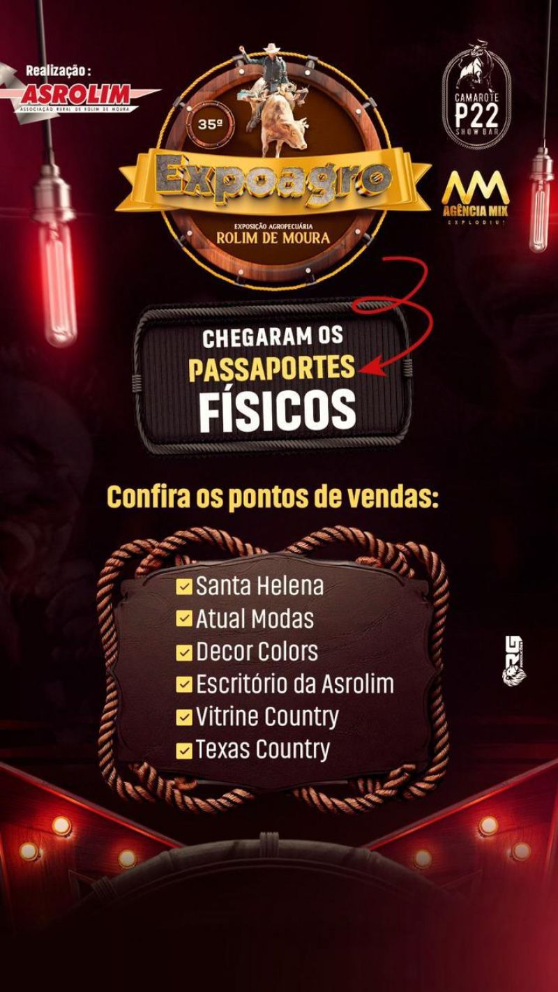 Não percam a oportunidade - Hoje é o último dia para adquirir o passaporte da 35ª Expoagro pelo valor de 180 reais Não percam a oportunidade - Hoje é o último dia para adquirir o passaporte da 35ª Expoagro pelo valor de 180 reais