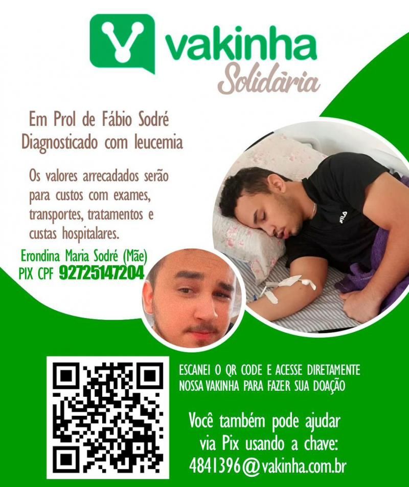 Família realiza Vakinha Solidária para o tratamento de leucemia do rolimourense Fábio Sodré Família realiza Vakinha Solidária para o tratamento de leucemia do rolimourense Fábio Sodré