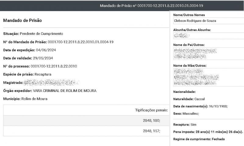 Foragido da Justiça, condenado a mais de 28 anos de prisão, foi recapturado pela Polícia Militar, em Rolim de Moura Foragido da Justiça, condenado a mais de 28 anos de prisão, foi recapturado pela Polícia Militar, em Rolim de Moura