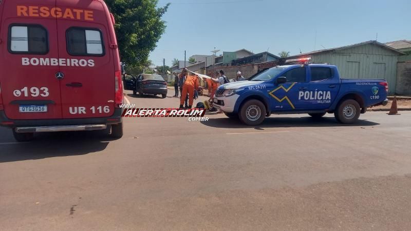 No terceiro acidente do dia, motociclista foi socorrido após colisão com carro, em Rolim de Moura No terceiro acidente do dia, motociclista foi socorrido após colisão com carro, em Rolim de Moura