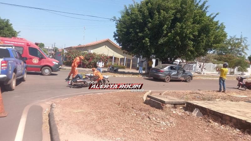 No terceiro acidente do dia, motociclista foi socorrido após colisão com carro, em Rolim de Moura No terceiro acidente do dia, motociclista foi socorrido após colisão com carro, em Rolim de Moura