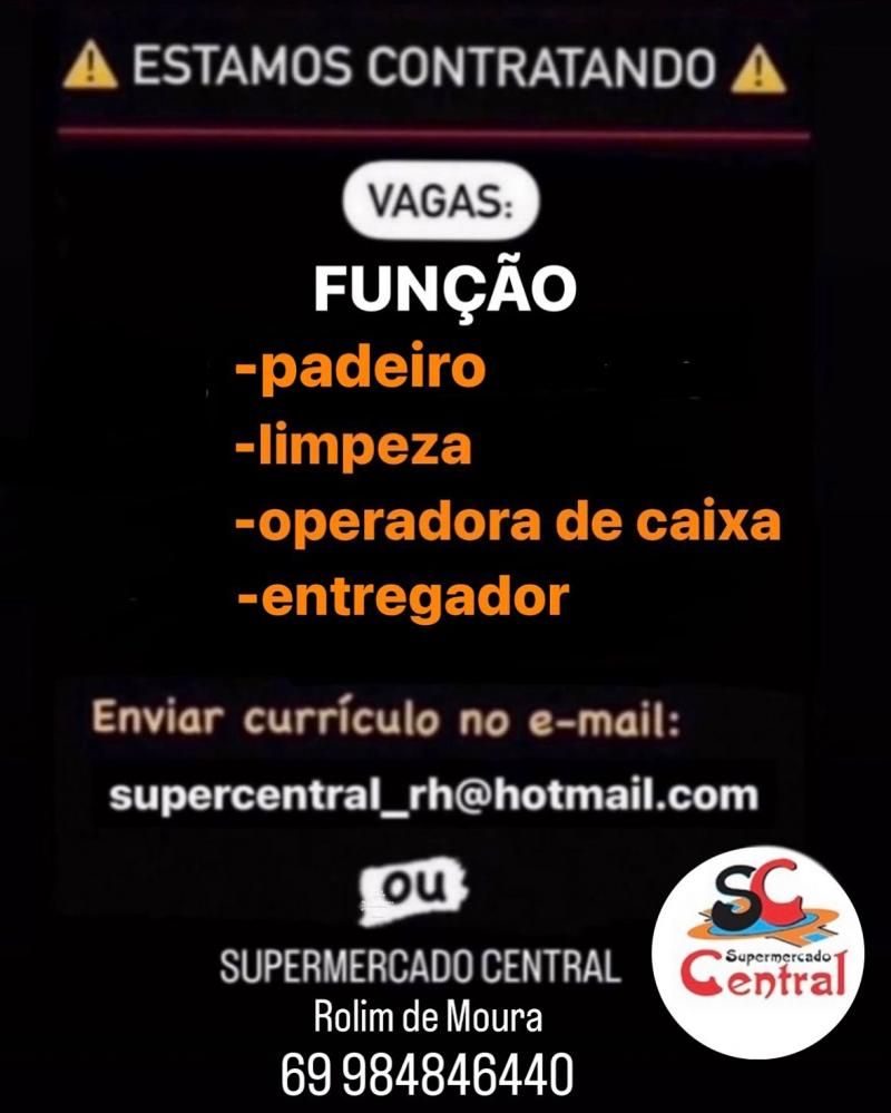 04 Vagas de emprego no Supermercado Central, em Rolim de Moura 04 Vagas de emprego no Supermercado Central, em Rolim de Moura